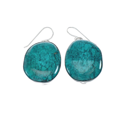 Native American Turquoise Sterling Silver Hook Dangle Navajo Earrings NN20476